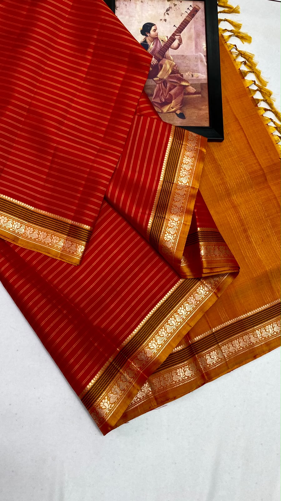 Mango Orange with Deep Red Pure Kanchipuram Traditional Handloom Silk Saree